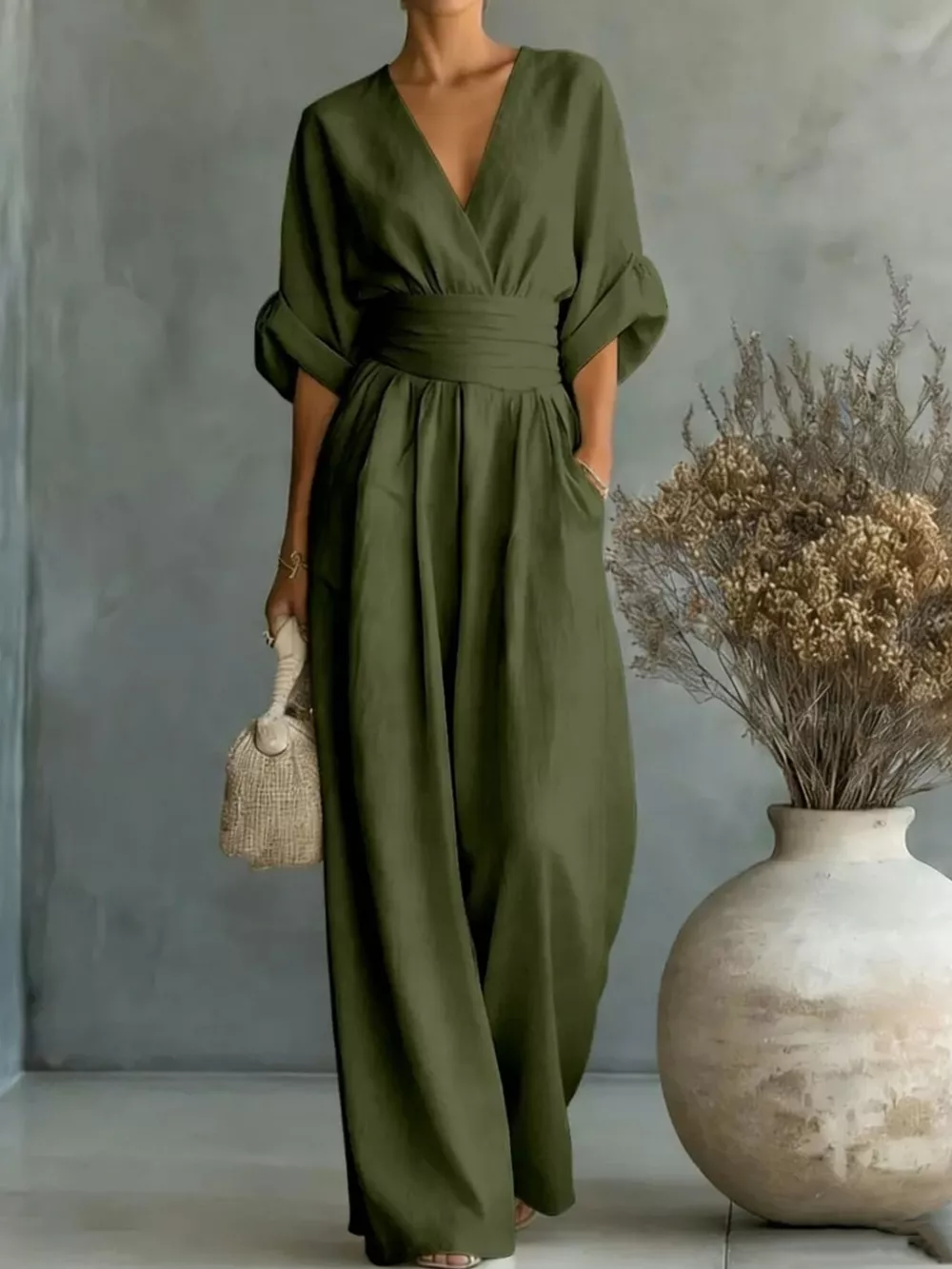 Full Size Half Sleeve Wide-Leg Jumpsuit Plus Size
