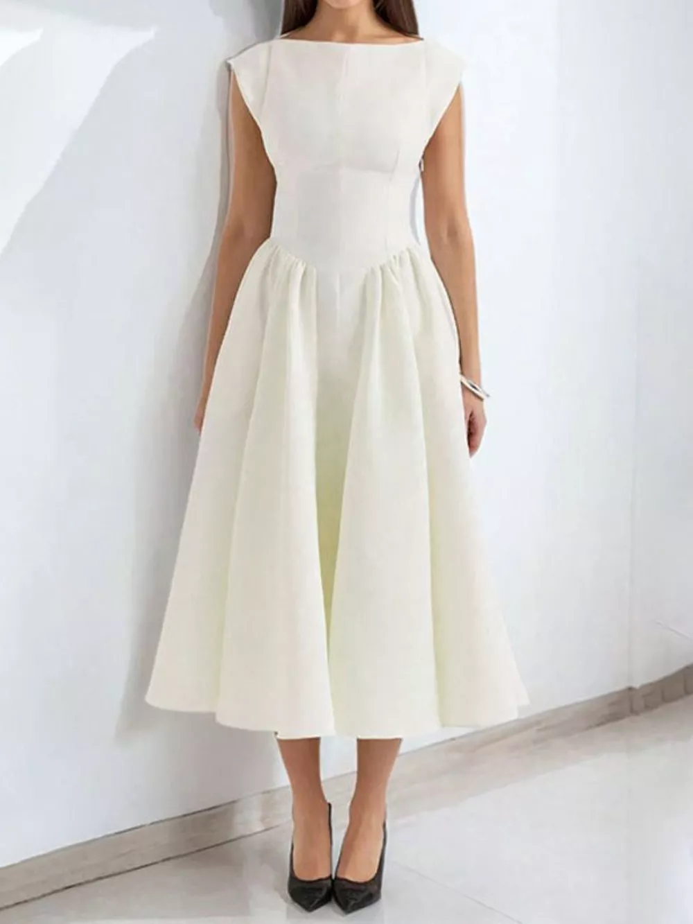 Full Size Cap Sleeve A-Line Midi Dress Plus Size, image 10