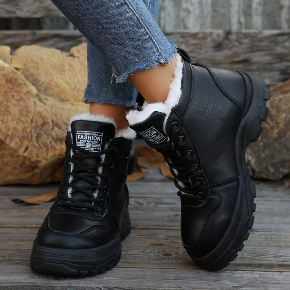 Warm Lined Ankle Boots with Buckle Detail, image 12