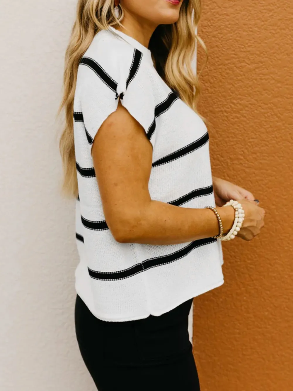 Striped Batwing Sleeve Knit Top, image 10