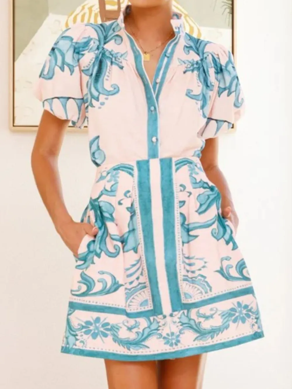 Puff Sleeve Printed Top and Zip Back Skirt Set, image 16