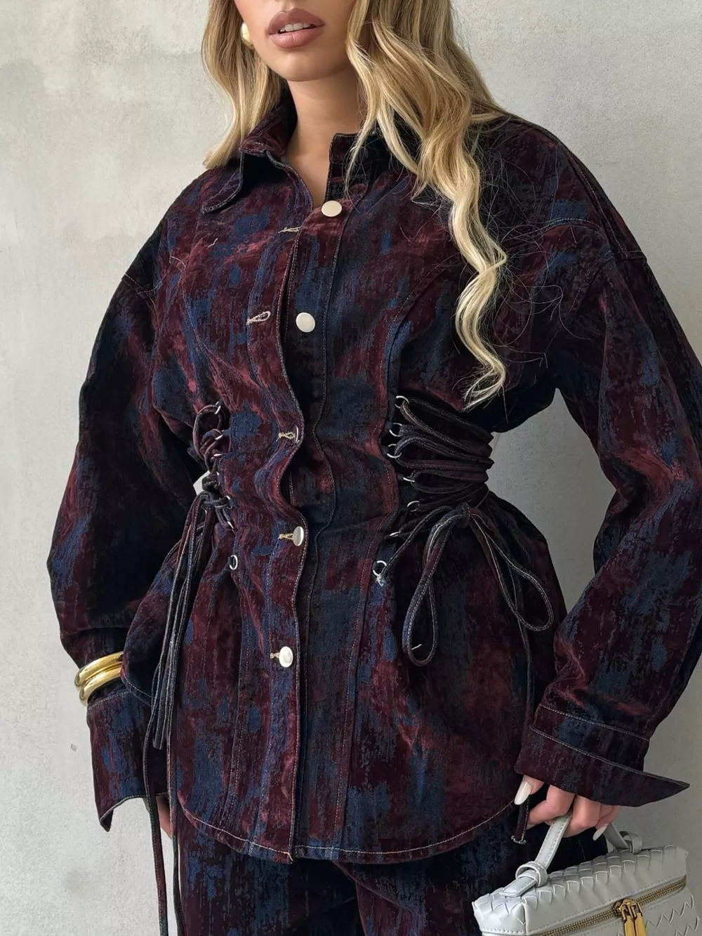 Lace Up Button Up Jacket and Jeans Denim Set, image 2