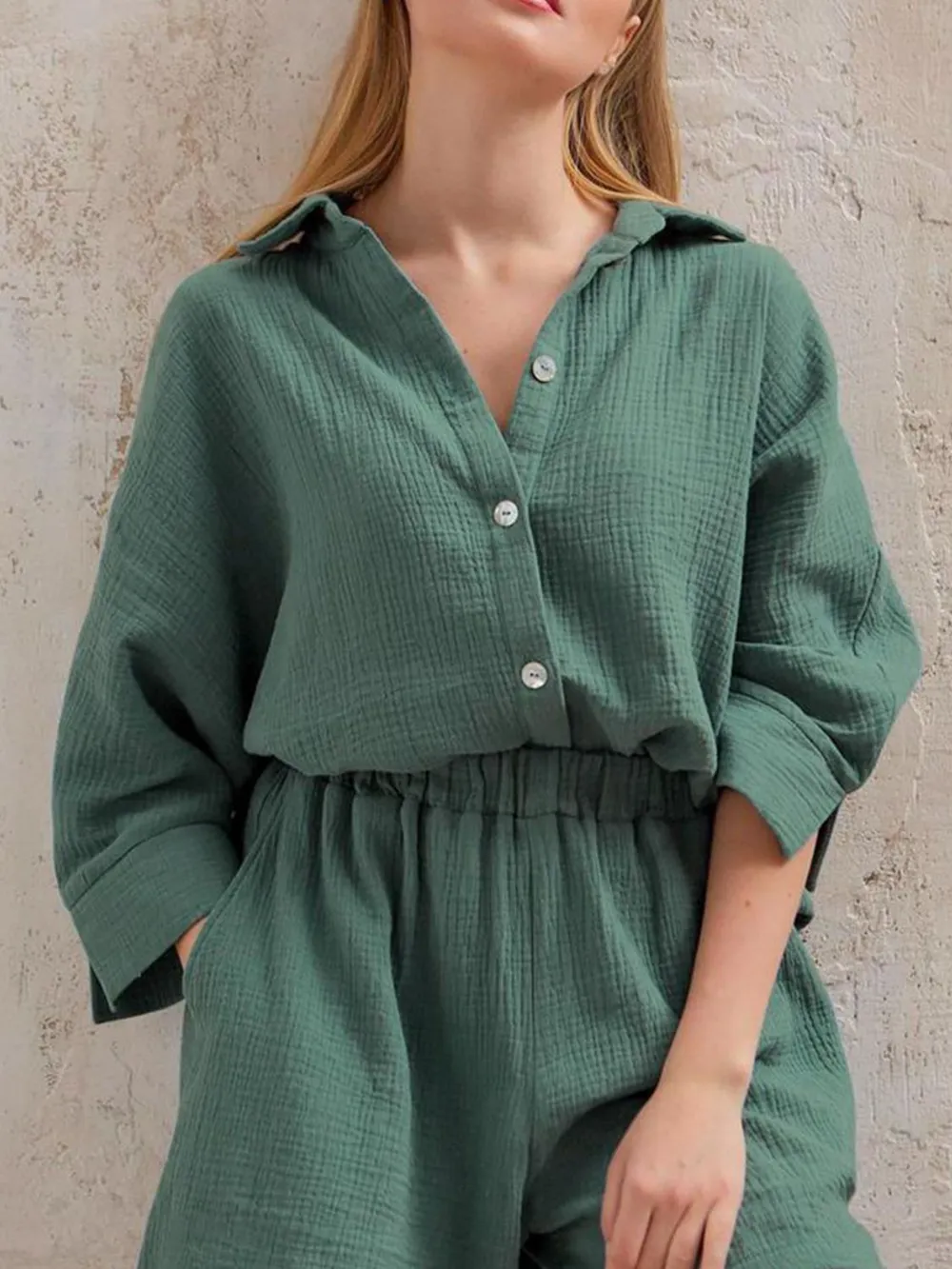 Texture Button Up Shirt and Shorts Set, image 25