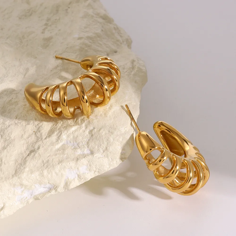 Stainless Steel Cutout C-Hoop Earrings, image 2