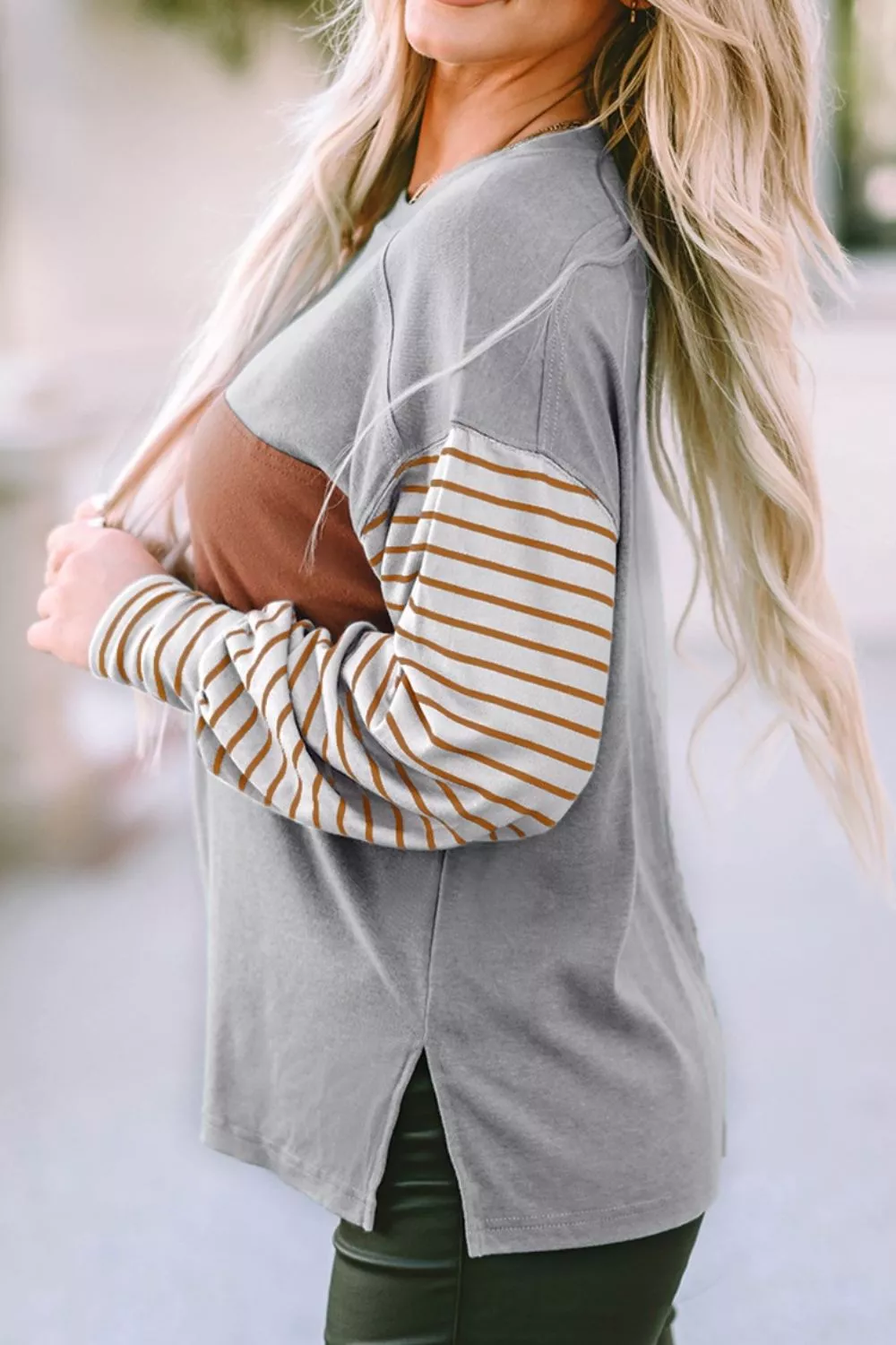 Colorblock Striped Bishop Sleeve Top, image 16