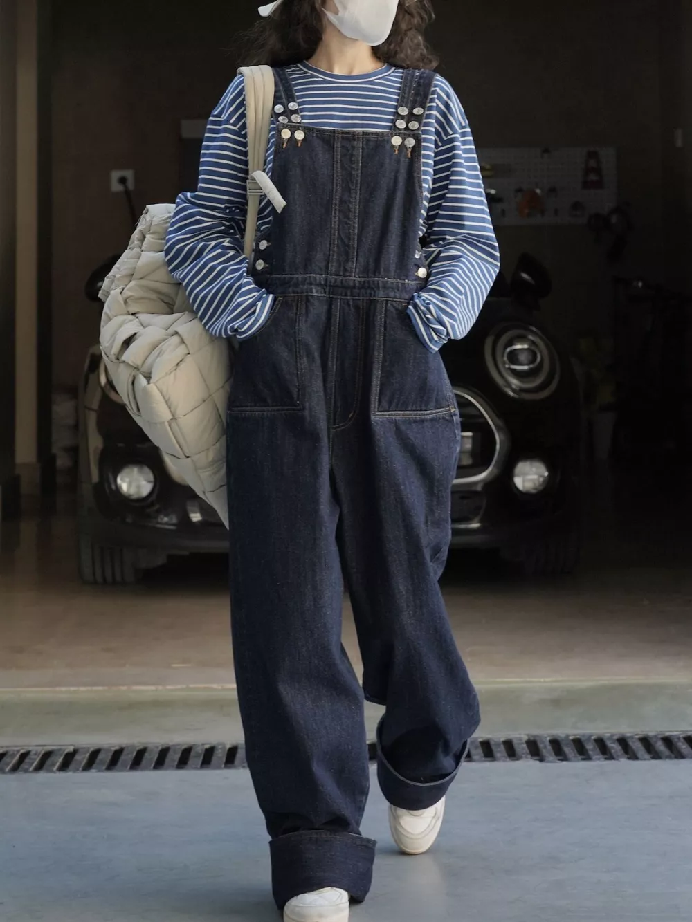 Vintage Dark Wash Wide-Leg Denim Overalls