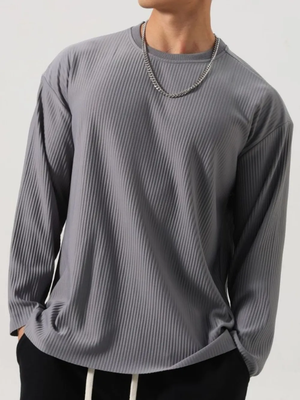 Men's Plus Size Round Neck Long Sleeve T-Shirt, image 5