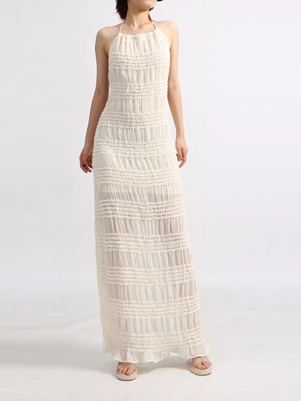 Backless Halter Neck Ruched Maxi Dress, image 2