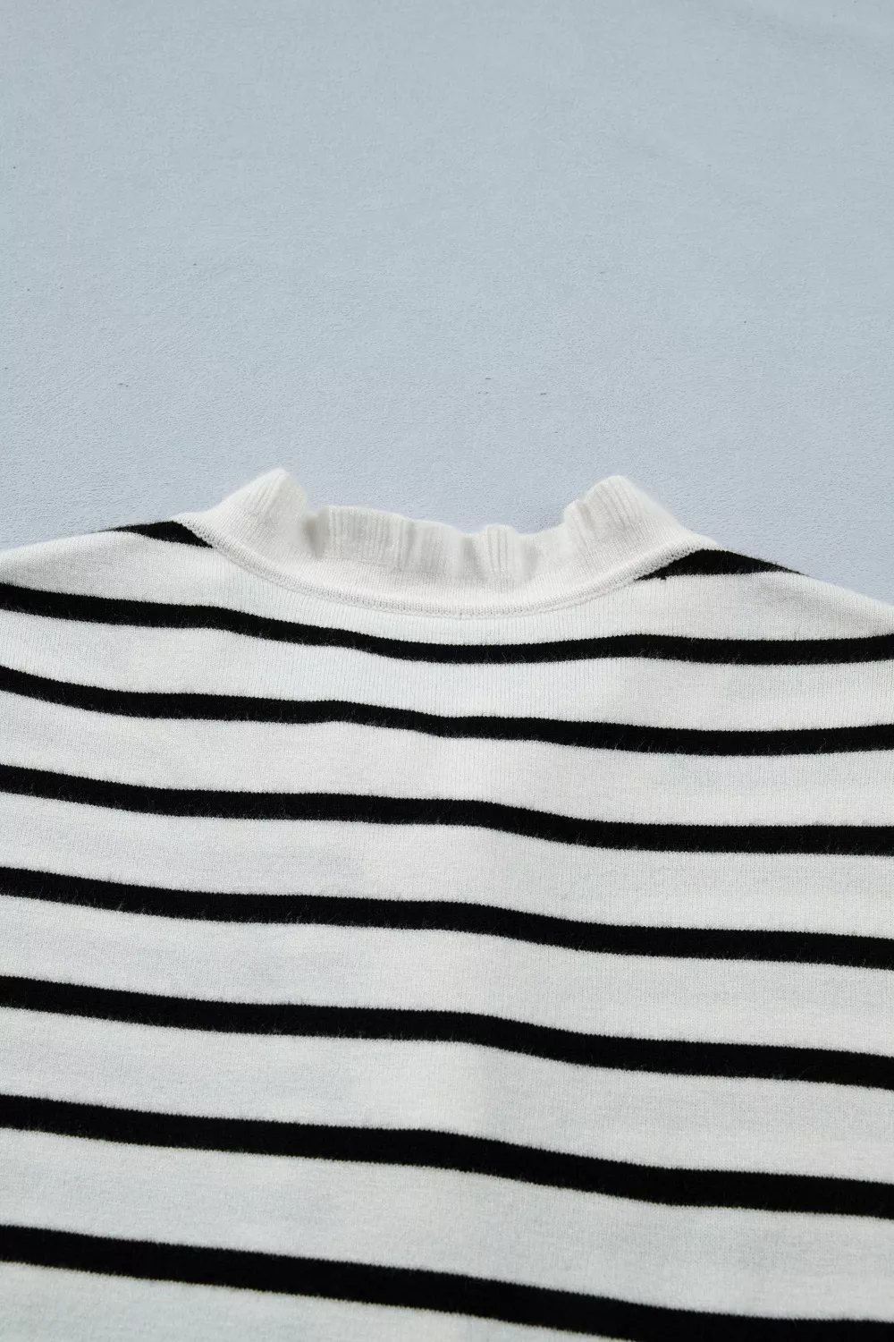 Stripe Ruffle Trim Button Down Knit Short Sleeve Sweater Cardigan, image 6