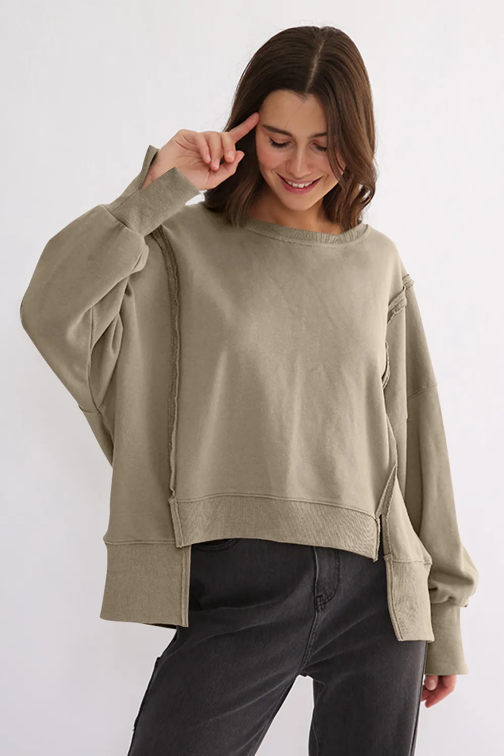 Exposed Seam High-Low Long Sleeve Sweatshirt, image 20