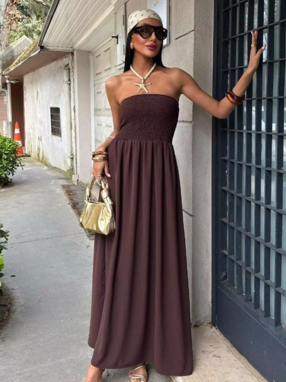 Strapless Smocked Maxi Dress, image 8