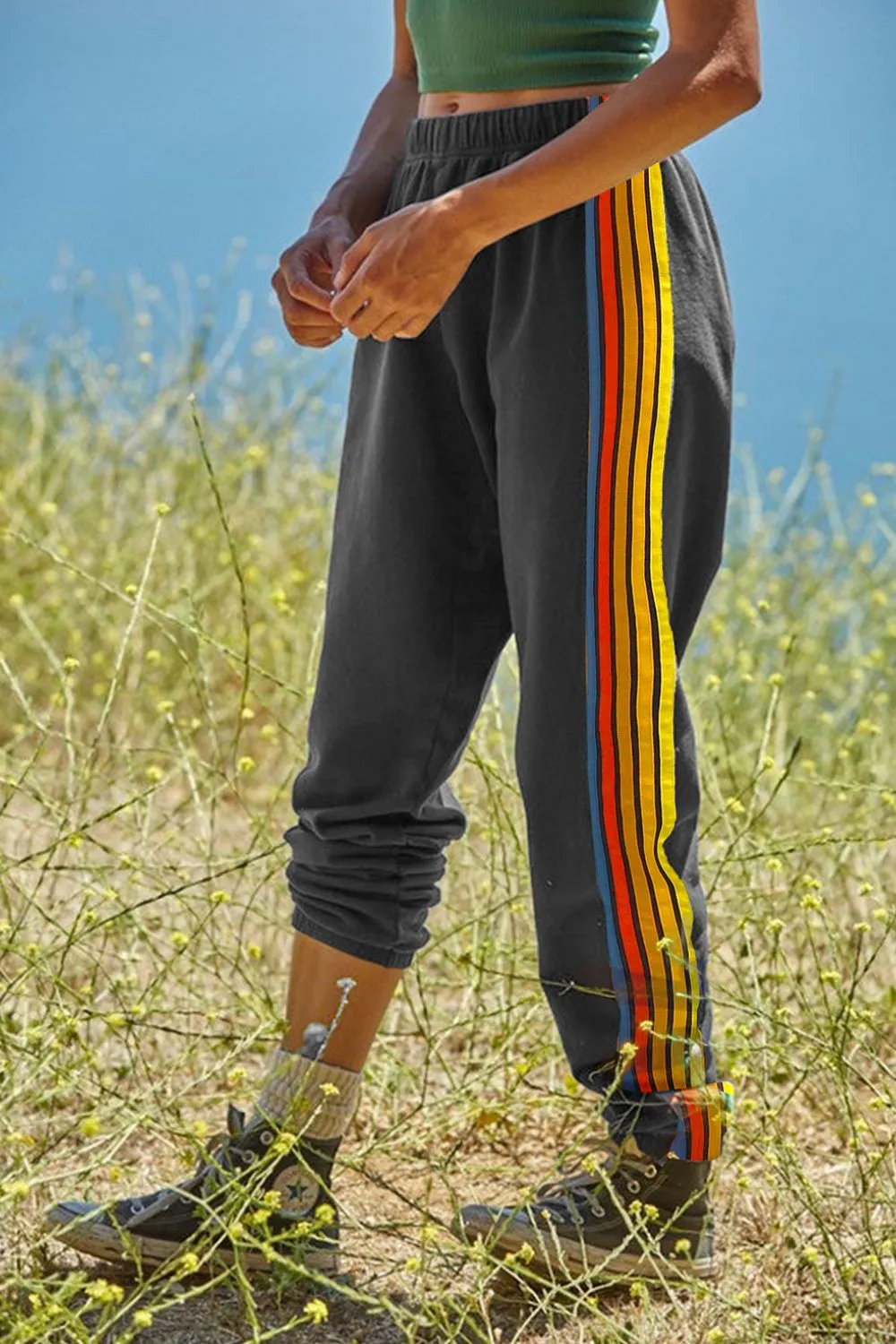 Contrast Striped Elastic Waist Active Pants, image 6