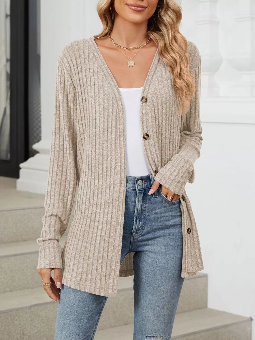 Ribbed Button-Up Cardigan, image 7