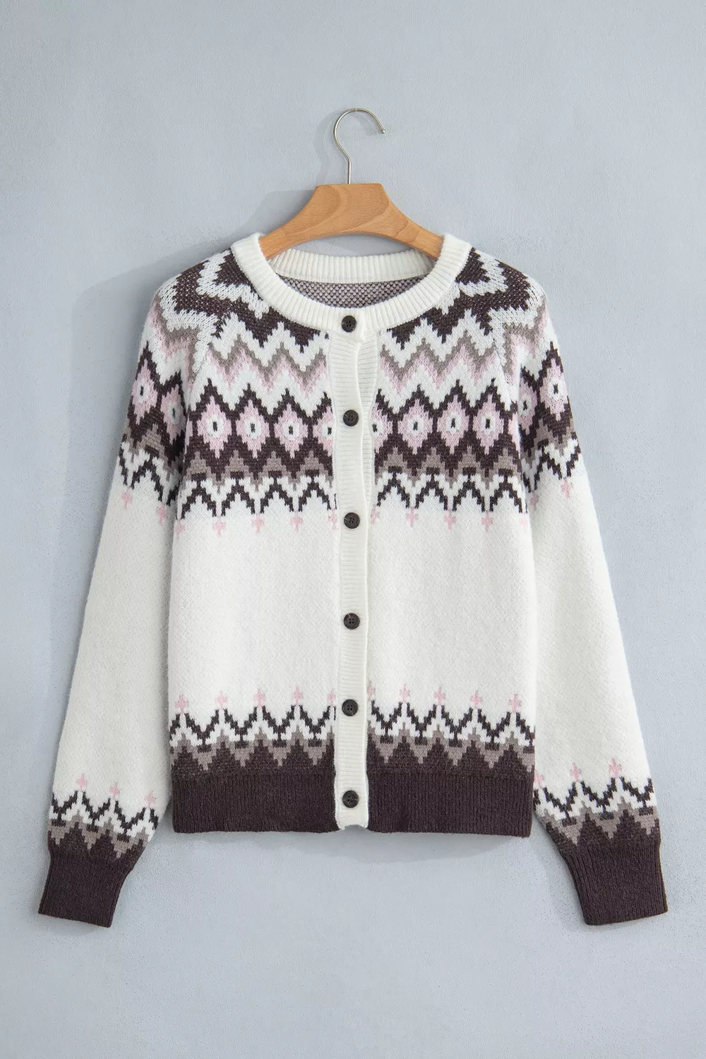 Geometric Pattern Brushed Knit Button Cardigan, image 7