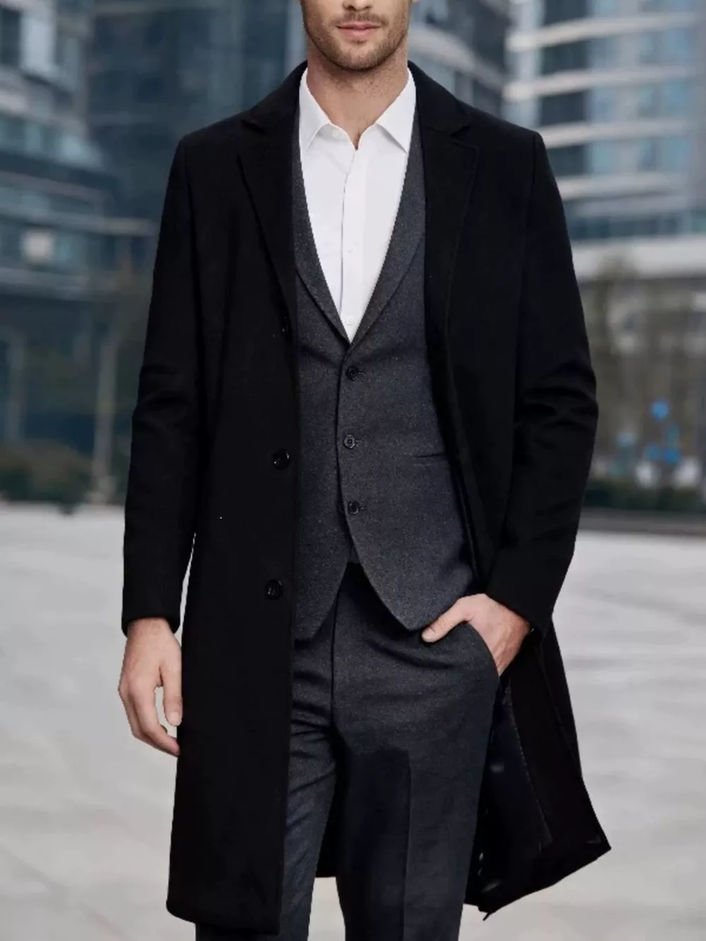Men's Plus Size Slim-Fit Lapel Collar Overcoat, image 3