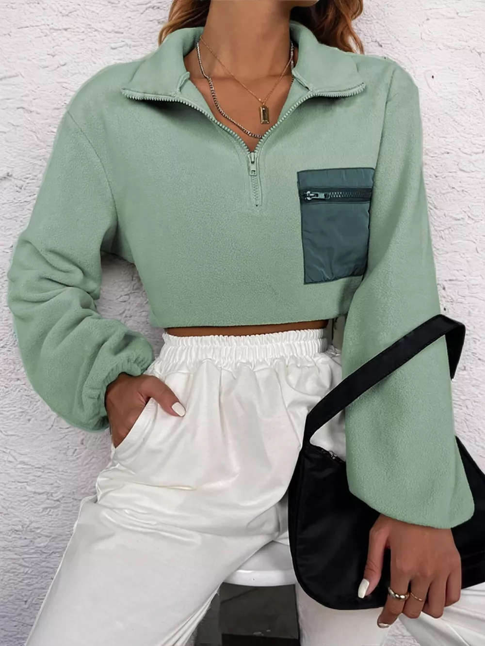 Half Zip Dropped Shoulder Sweatshirt, image 2