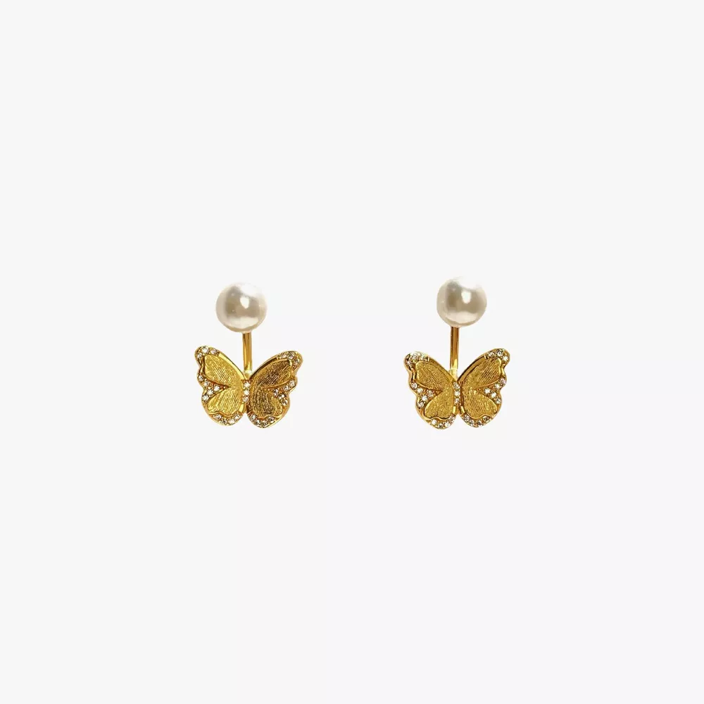 18K Gold-Plated Pearl Butterfly Earrings, image 4