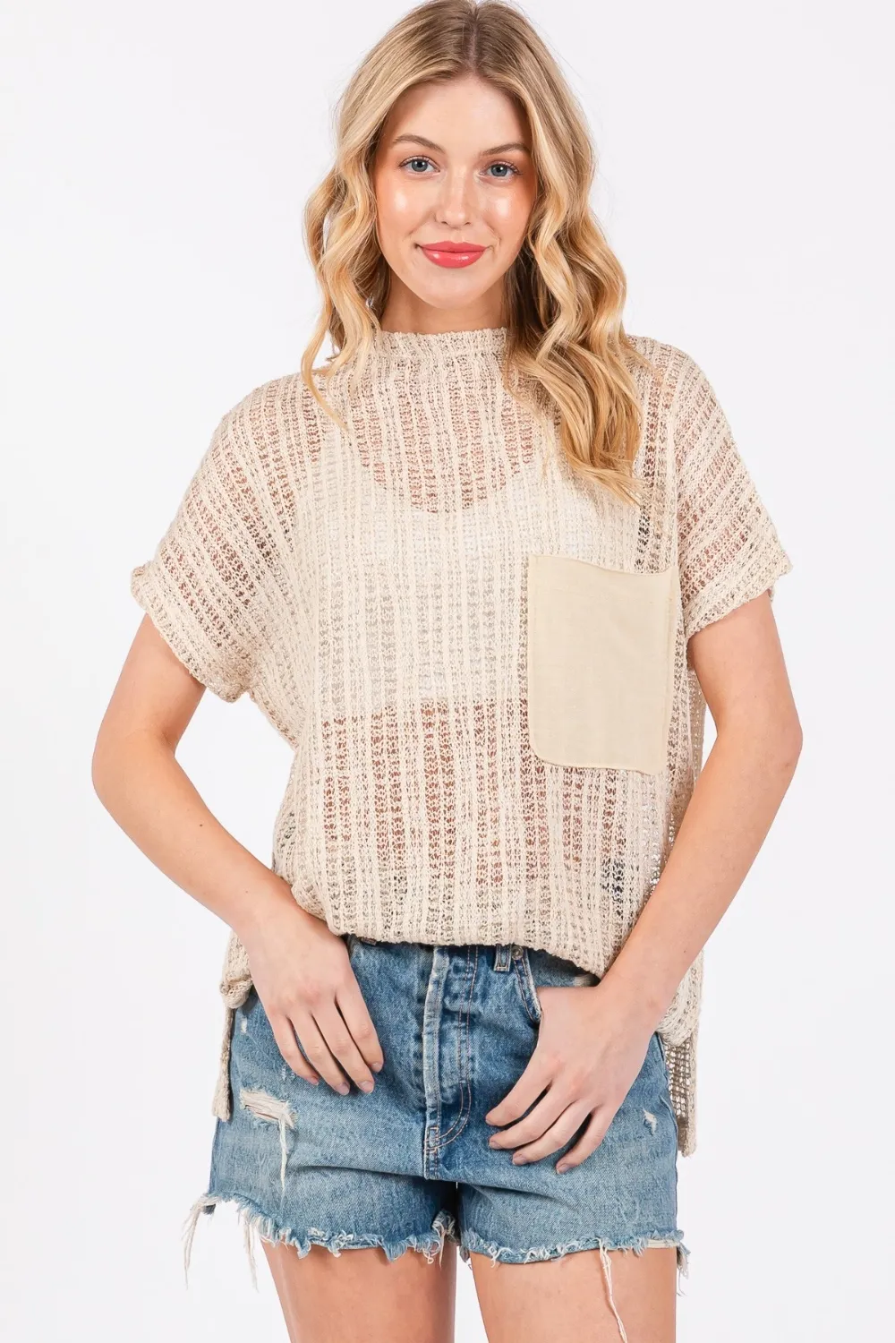 Ces Femme See Through Crochet Mock Neck Cover Up, image 5