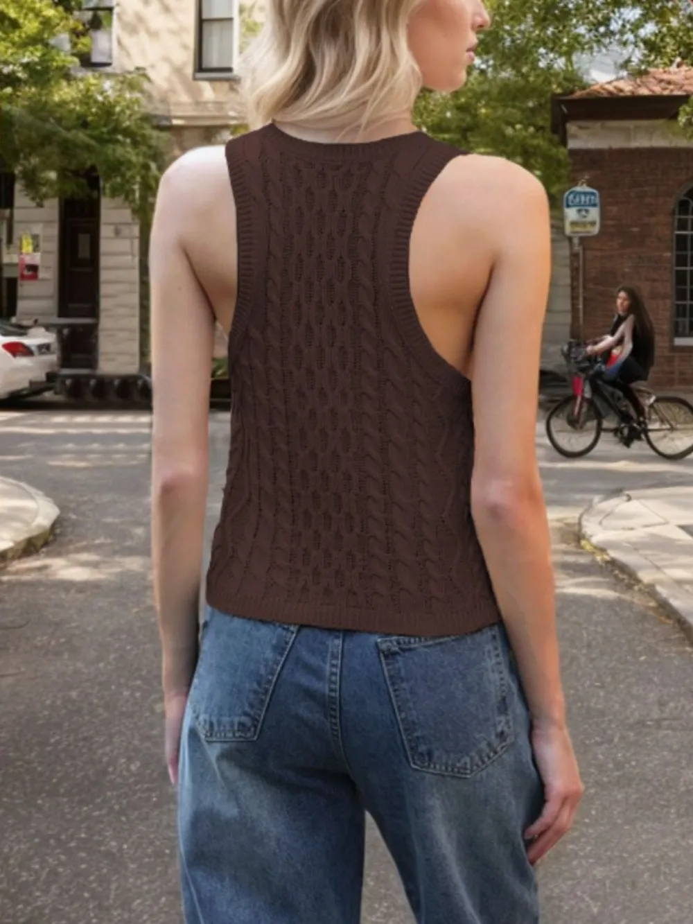 Cable-Knit V-Neck Knit Tank, image 15