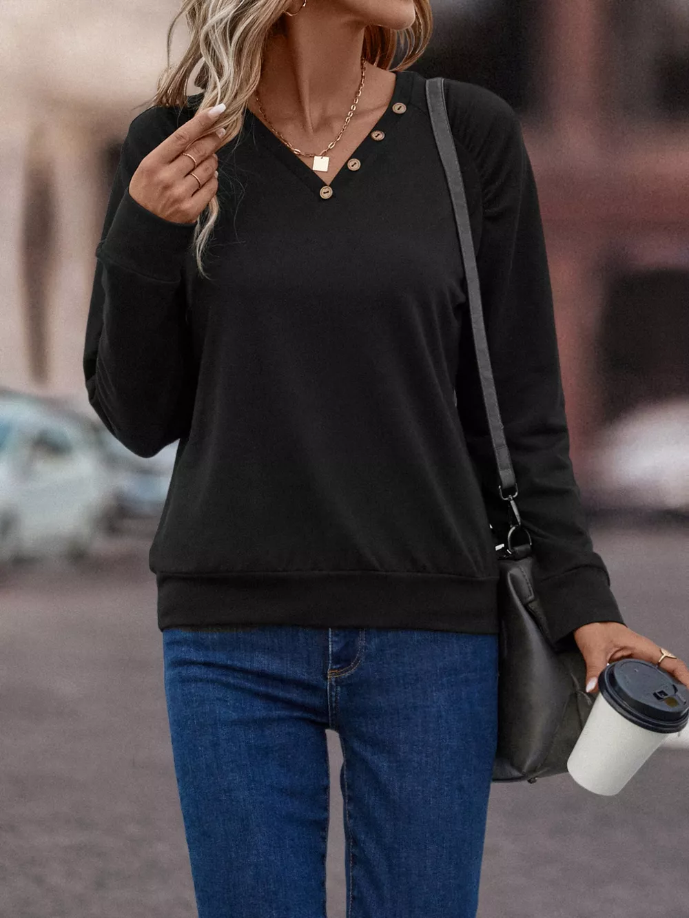V-Neck Long Sleeve T-Shirt, image 6