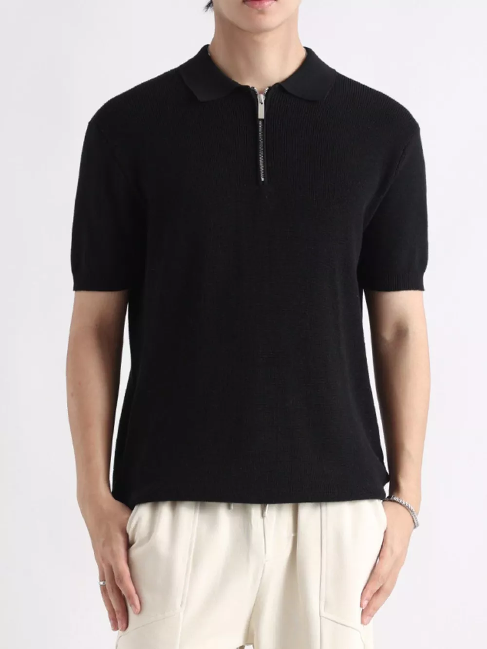 Men's Plus Size Textured Knit Zip-Up Top