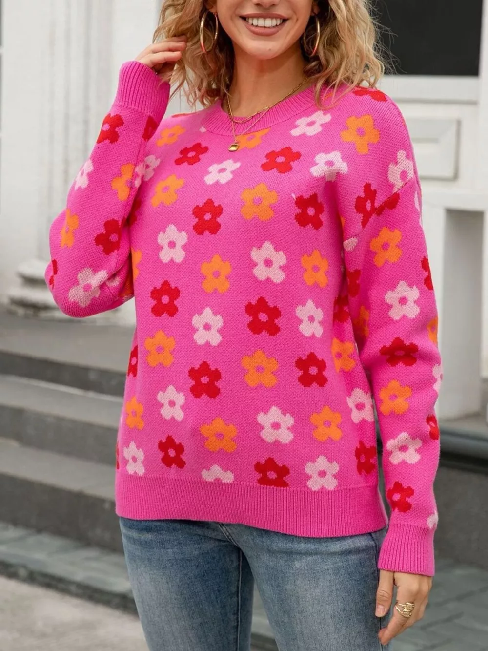 Floral Crew Neck Sweater, image 2