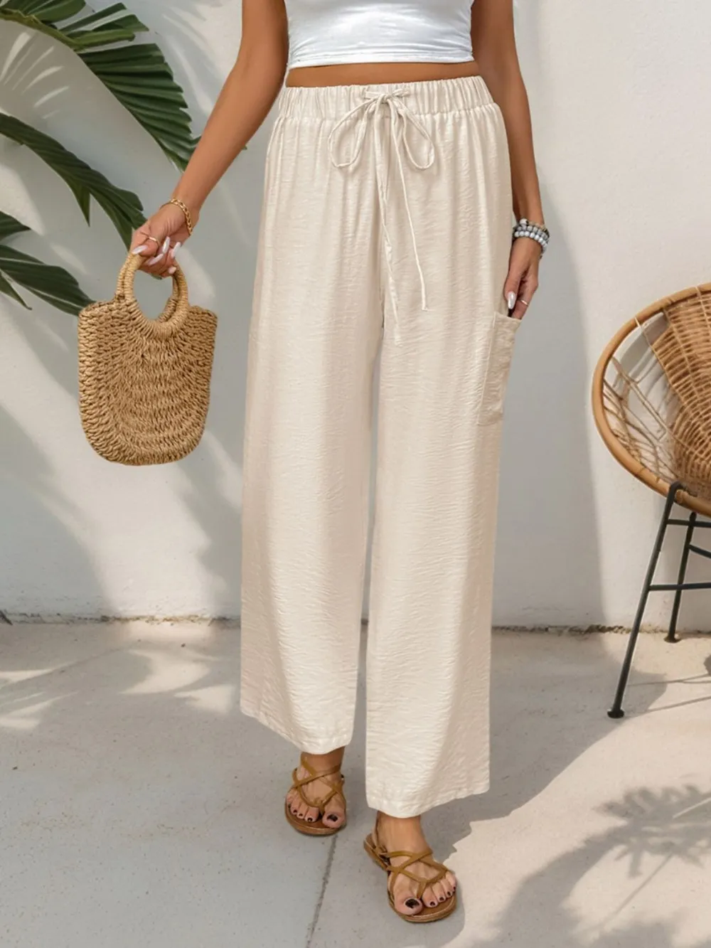 Drawstring Wide Leg Pants, image 8