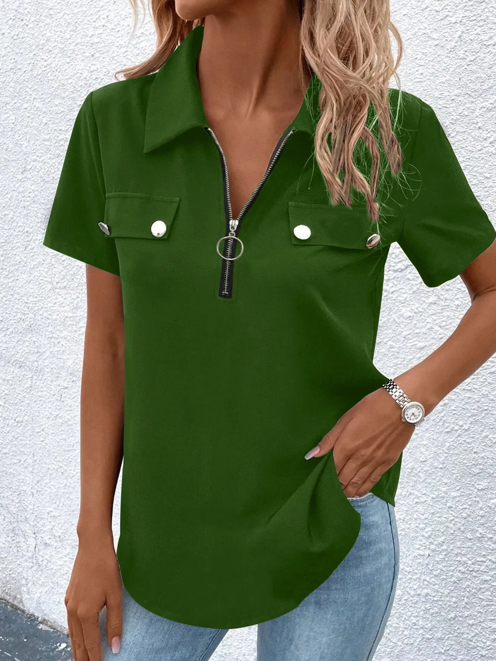 Zip Collar Short Sleeve Top, image 13