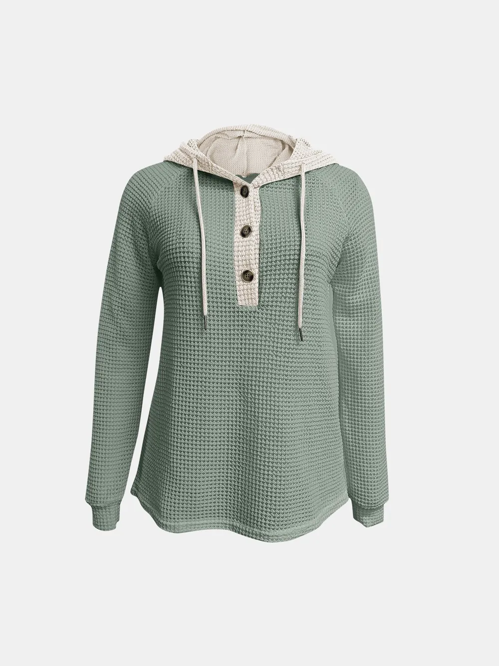 Full Size Waffle-Knit Contrast Long Sleeve Hoodie, image 17