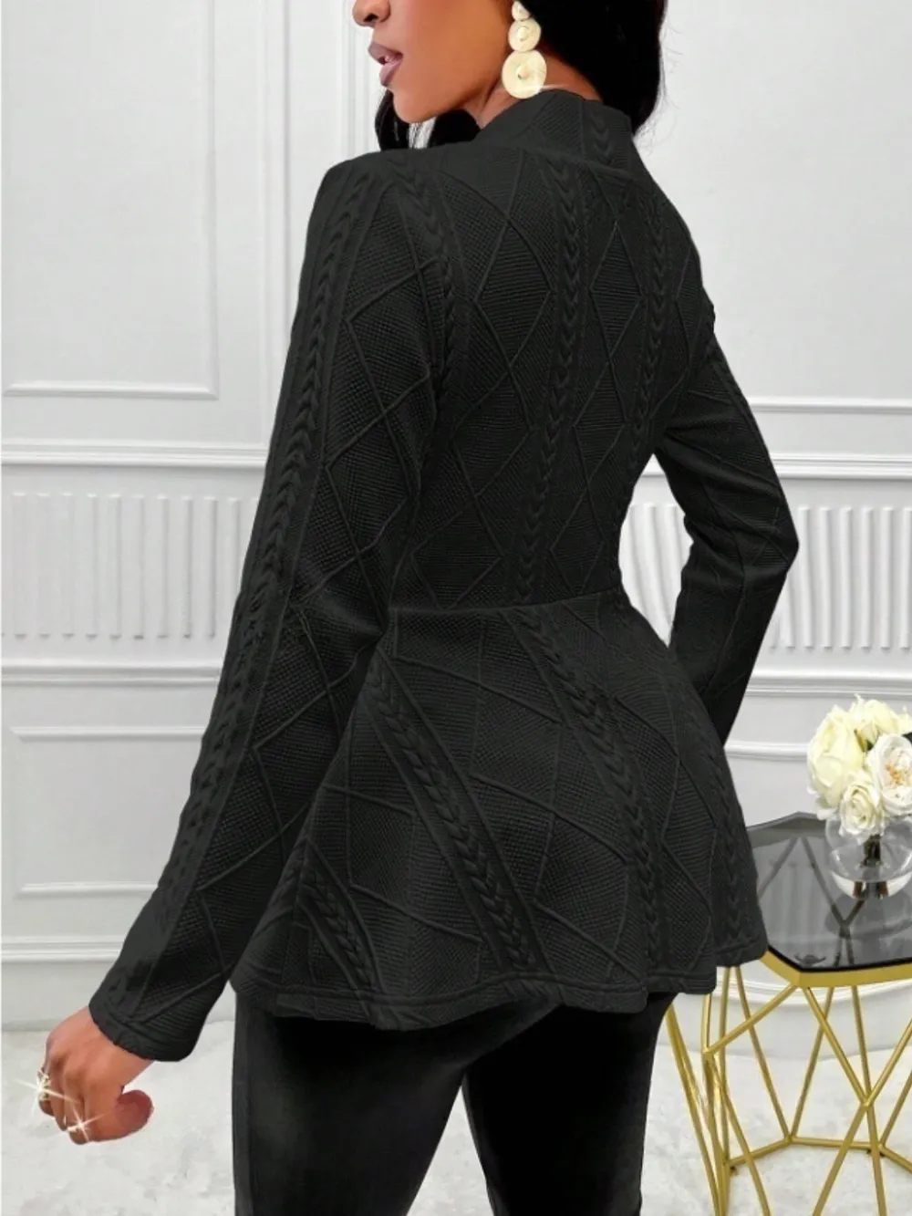 One Button Textured Peplum Cardigan, image 29