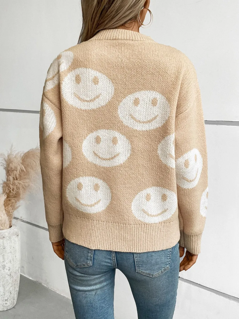 Smile Pattern Round Neck Long Sleeve Sweater, image 3