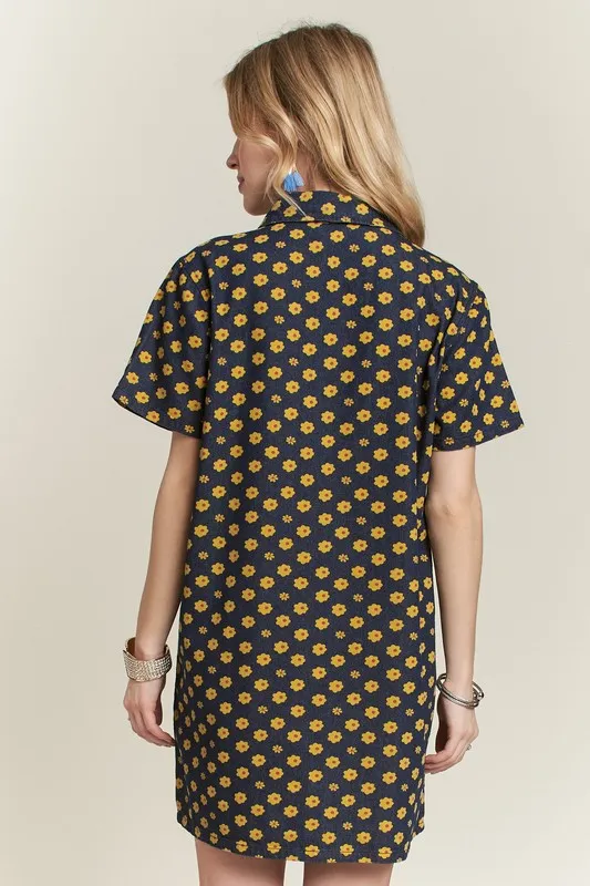 Floral Button-Up Mini Denim Dress, image 6