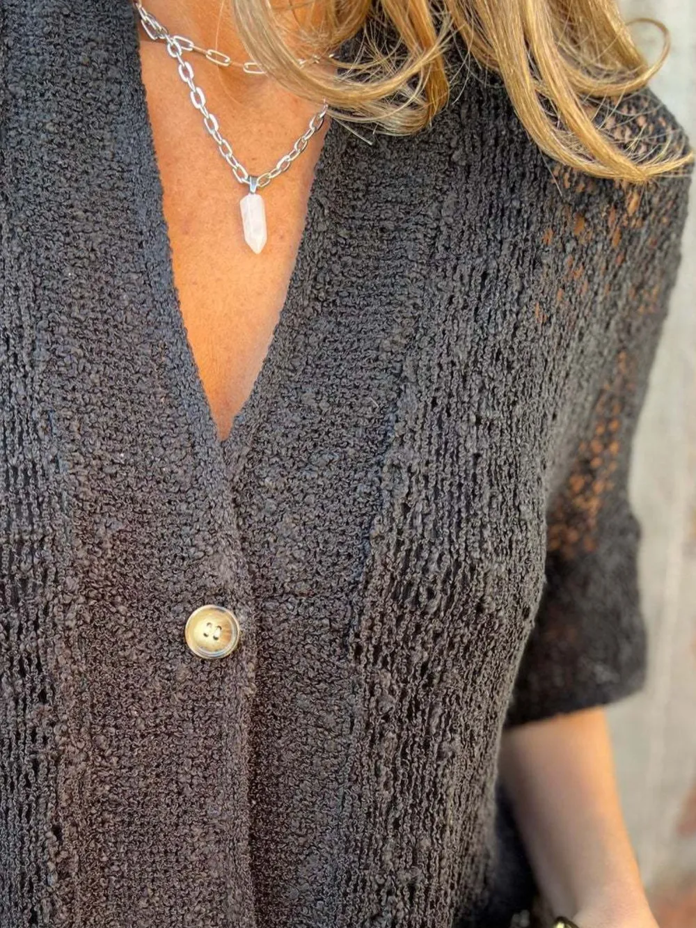 Full Size One Button Half Sleeve Cardigan Plus Size, image 10