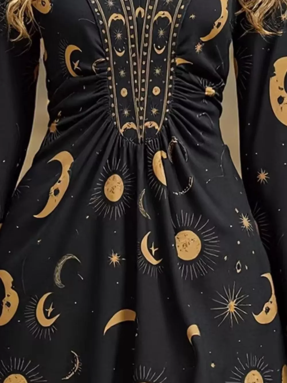 Printed V-Neck Flare Sleeve Dress, image 4