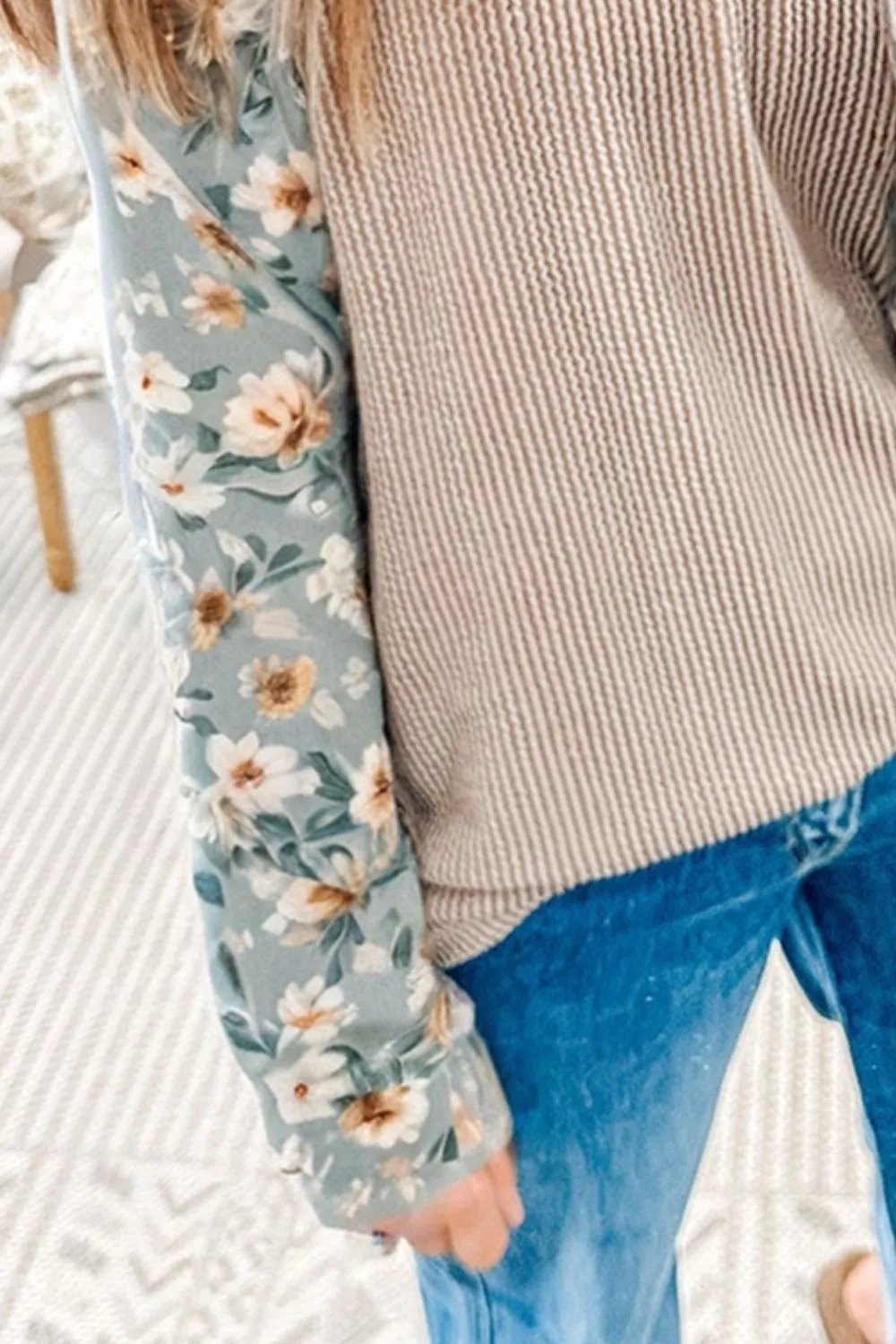 Floral Long Sleeve Round Neck Blouse, image 2