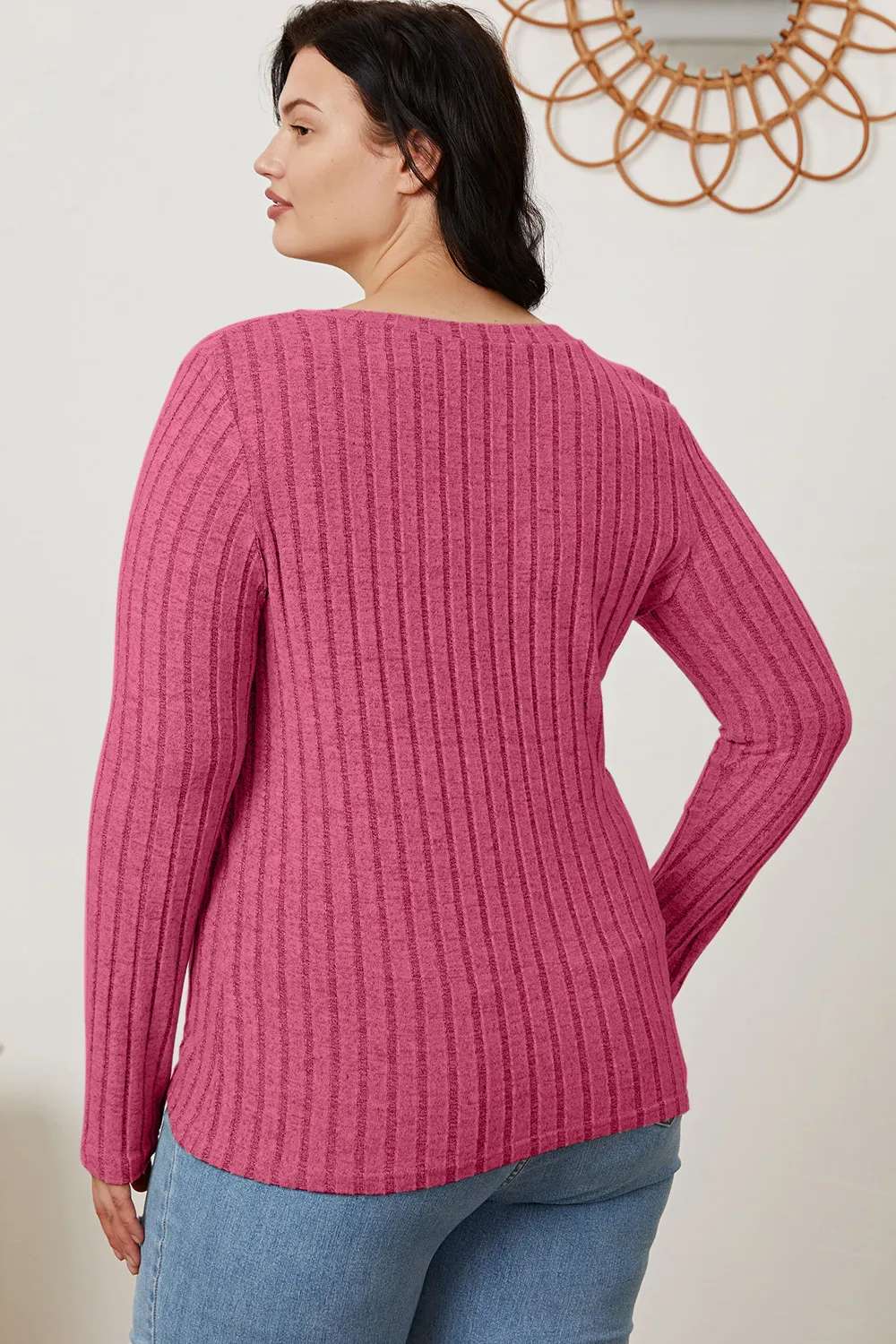 Full Size Ribbed V-Neck Long Sleeve T-Shirt, image 27