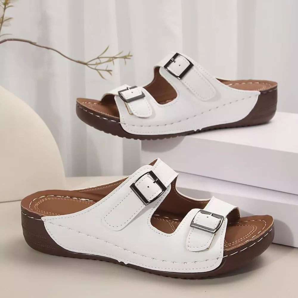 Double Buckle Wedge Sandals, image 5