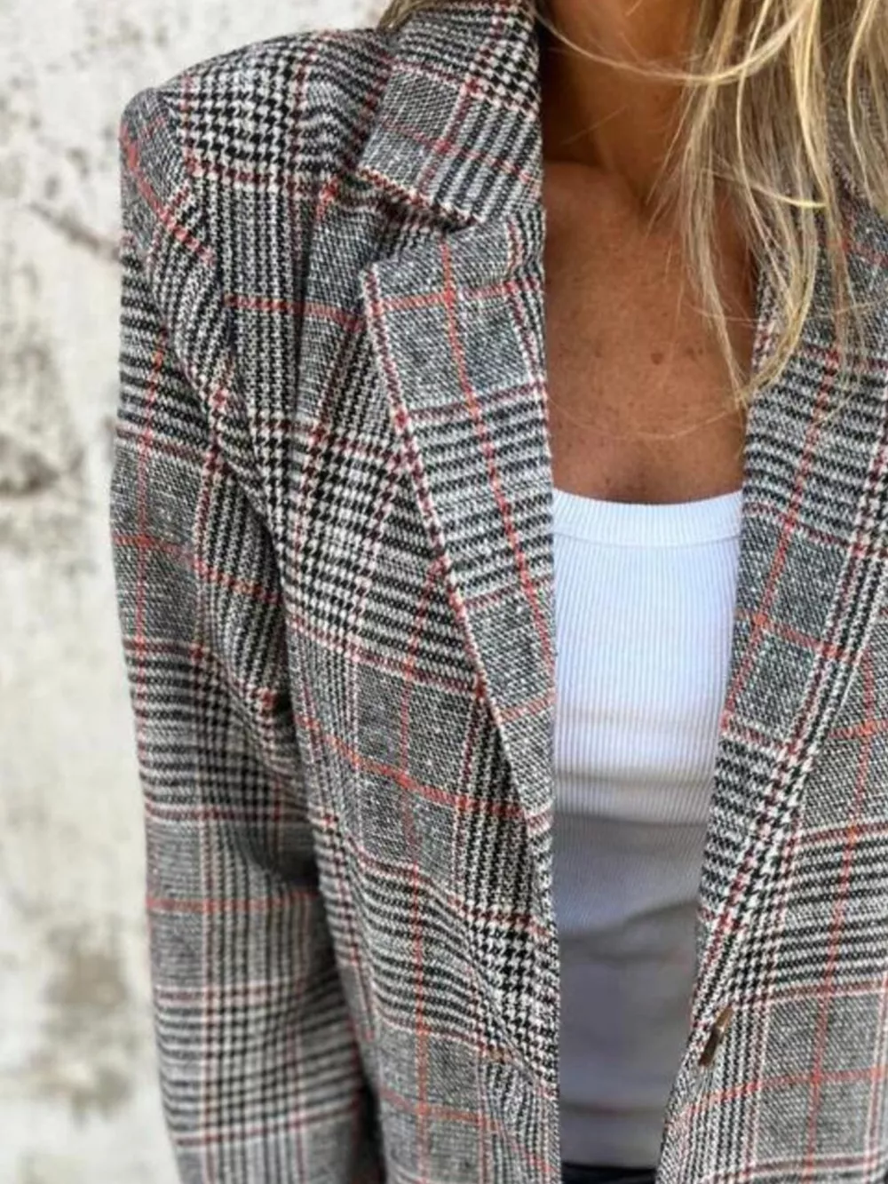 Full Size Plaid Single-Breasted Long Sleeve Blazer Plus Size, image 4