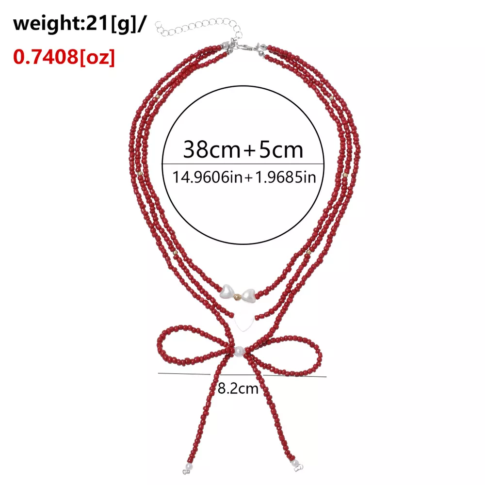 Beaded Bow Necklace with Heart Pendants, image 8