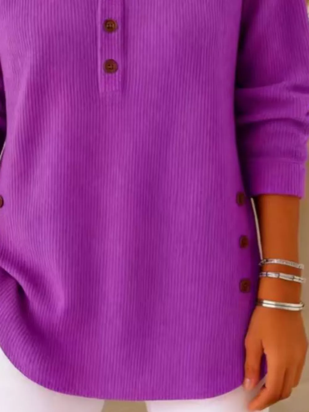 Full Size Button Detail Corduroy Top Plus Size, image 30