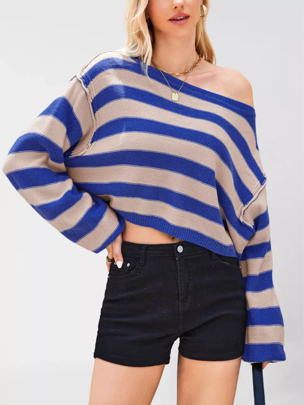 Striped Dropped Shoulder Sweater, image 5