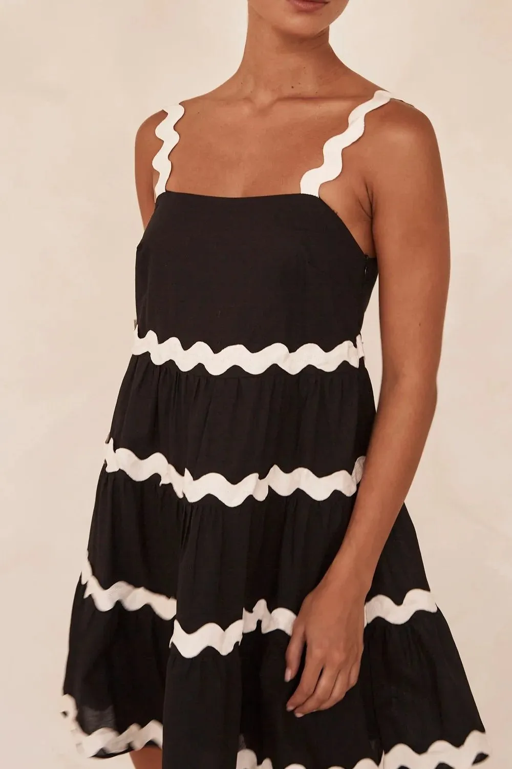 Contrast Trim Square Neck Tiered Dress, image 3