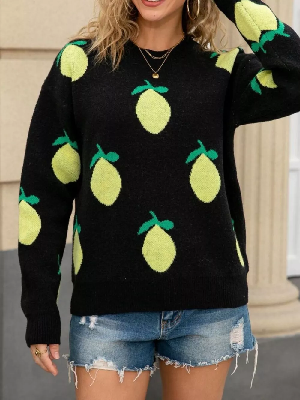 Lemon Crew Neck Round Neck Sweater, image 9