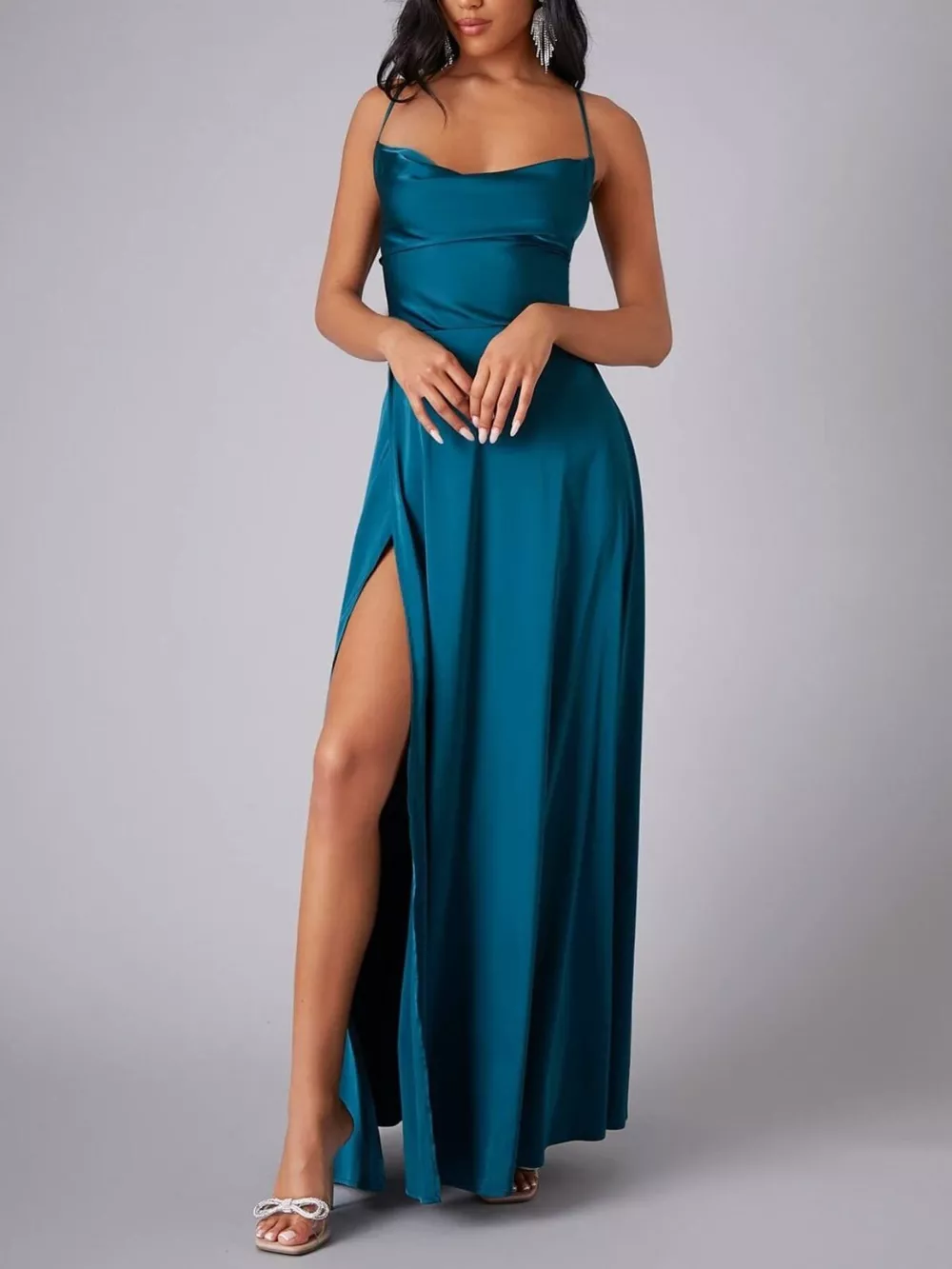 Lace Up Back Split Maxi Dress, image 18