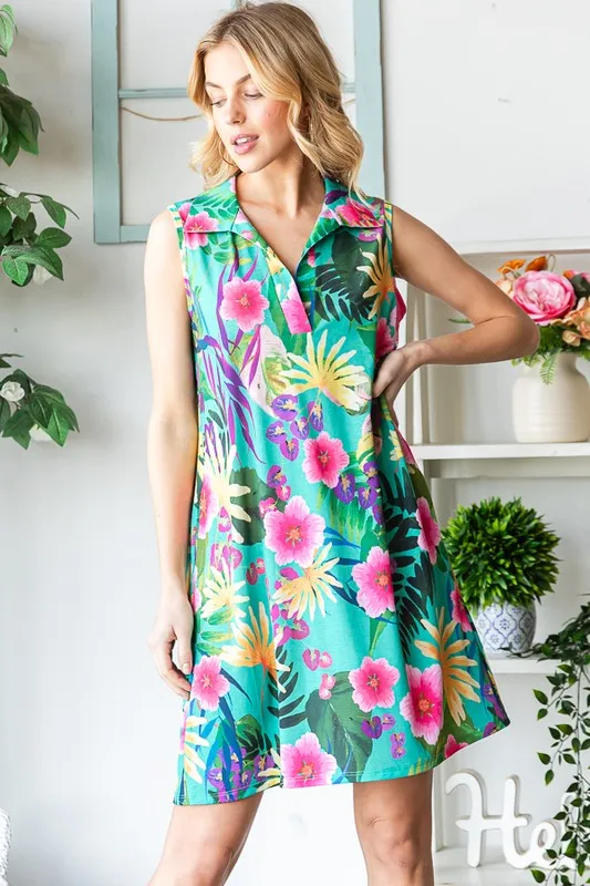 Full Size Floral Johnny Collar Sleeveless Dress Plus Size, image 10