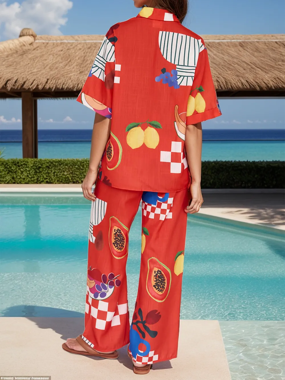 Printed Dropped Shoulder Top and Wide Leg Pants Set, image 3