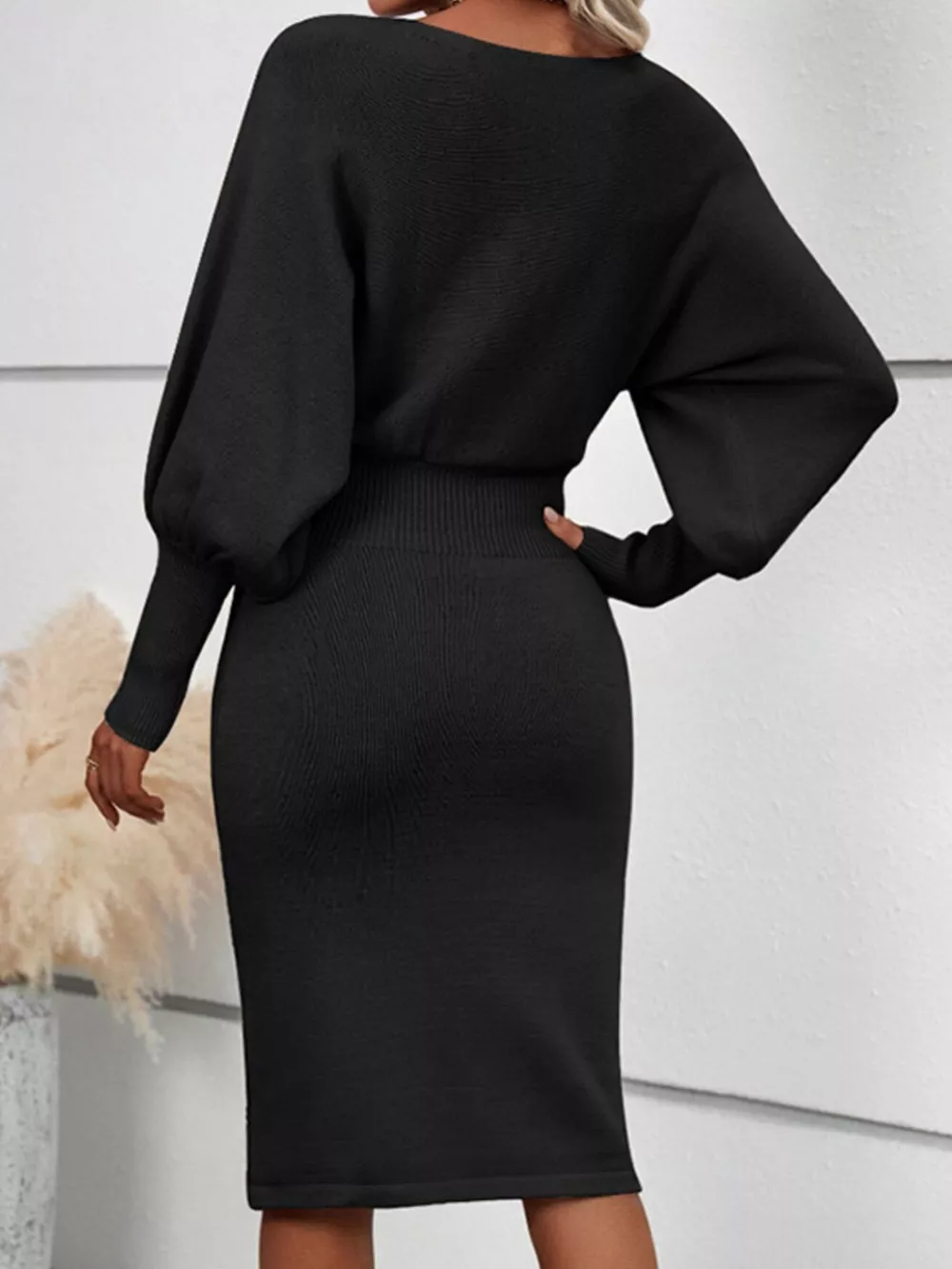 Lantern Sleeve Bodycon Sweater Dress, image 8