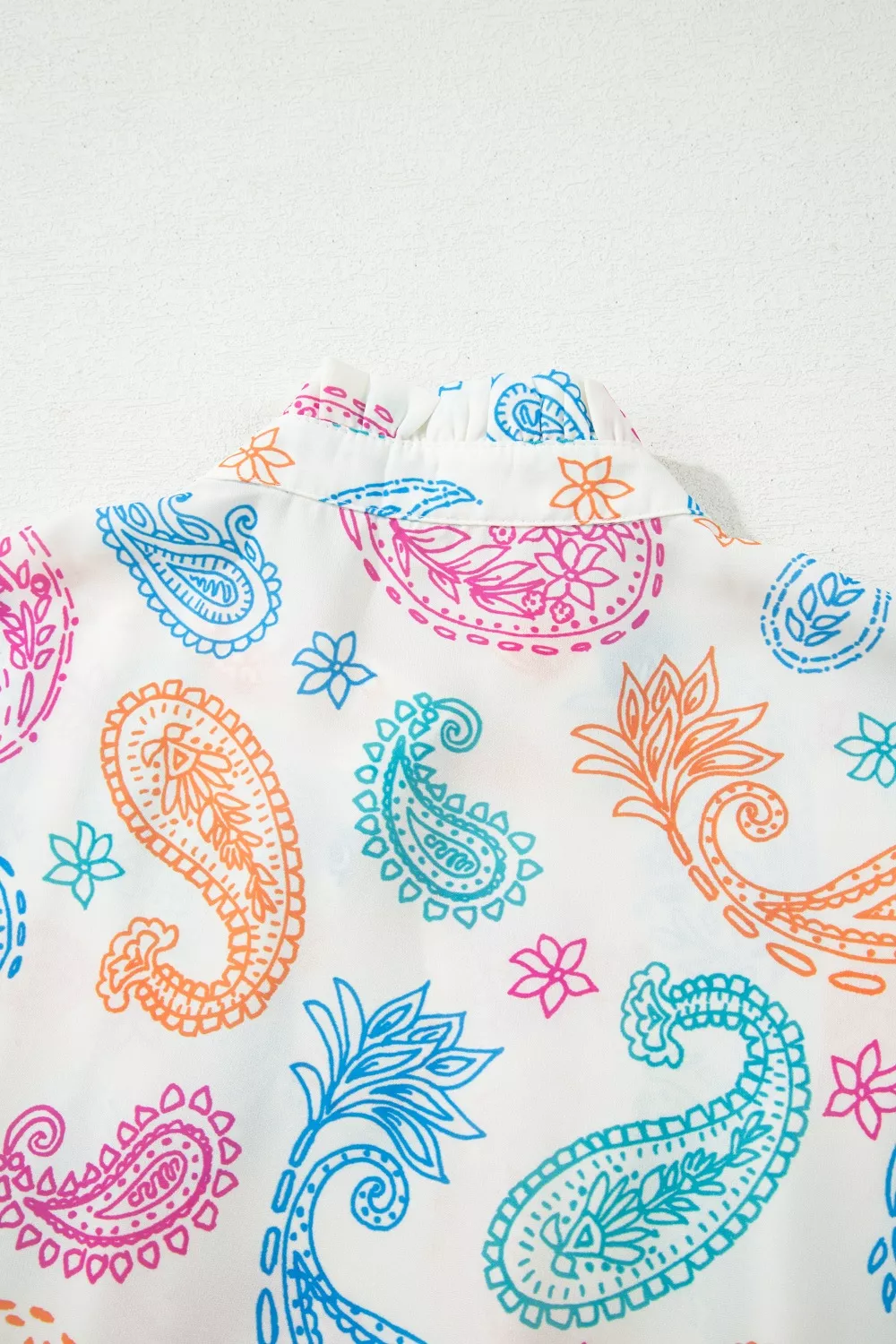 Multicolour Vibrant Paisley Printed Button Keyhole Puff Sleeve Blouse, image 7