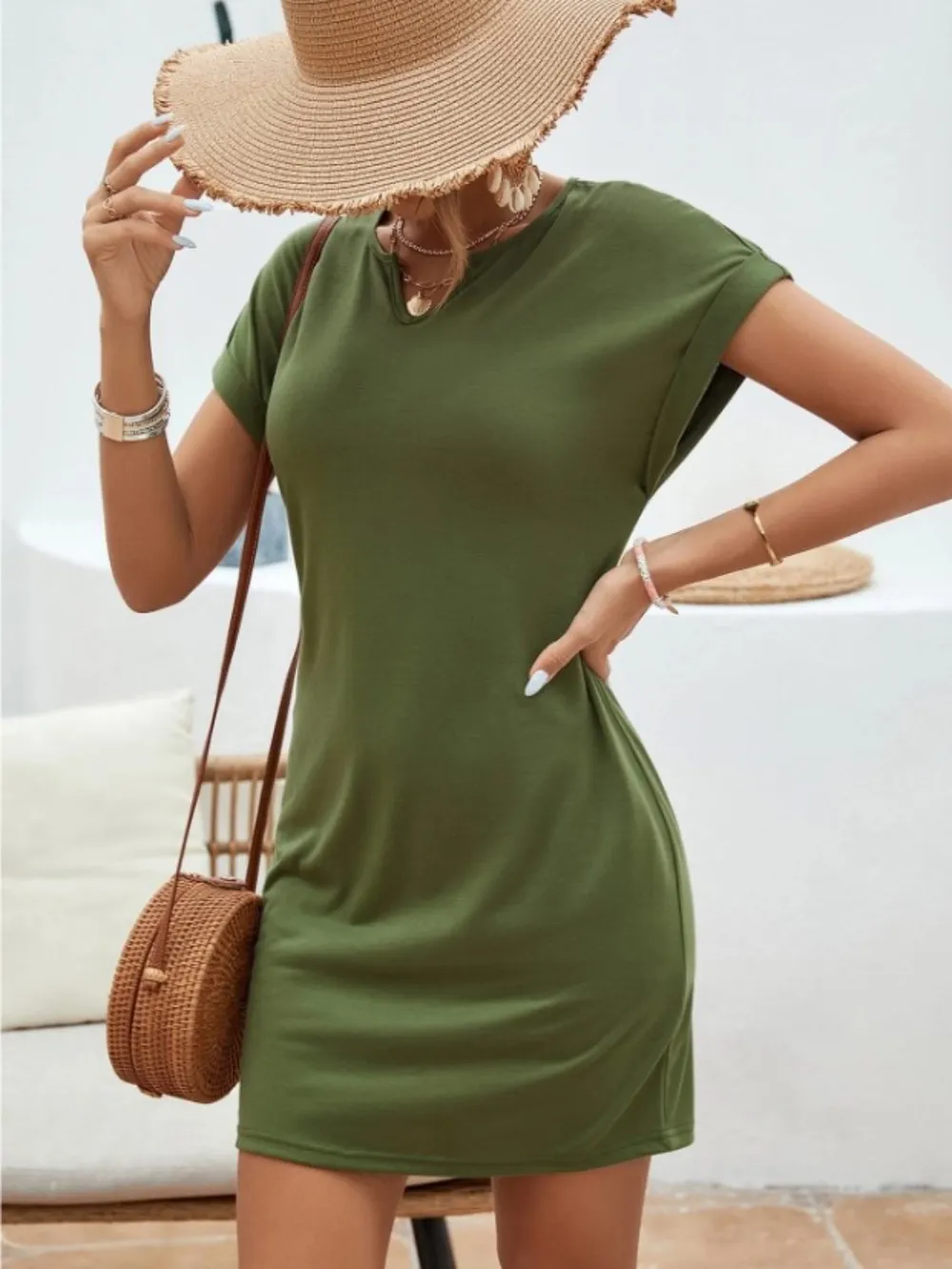 Notched Short Sleeve Mini Tee Dress, image 14
