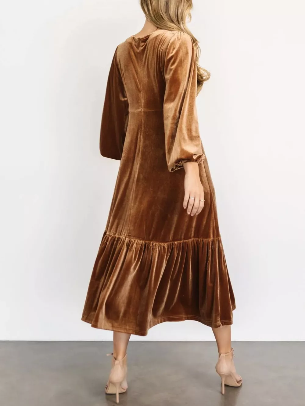 Velvet Tiered Long Sleeve Midi Dress, image 17